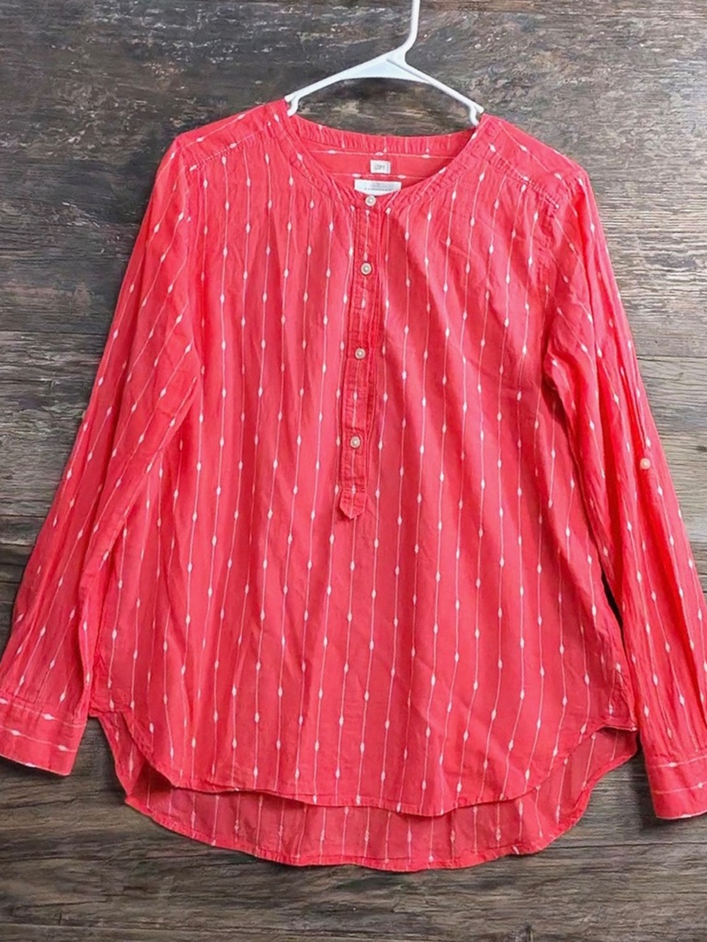 LOFT Coral Red Button-Front Long-Sleeve Blouse